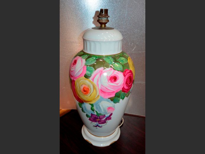 M. GEYMEIER FOR ROSENTHAL HAND PAINTED LAMP, 40cm High