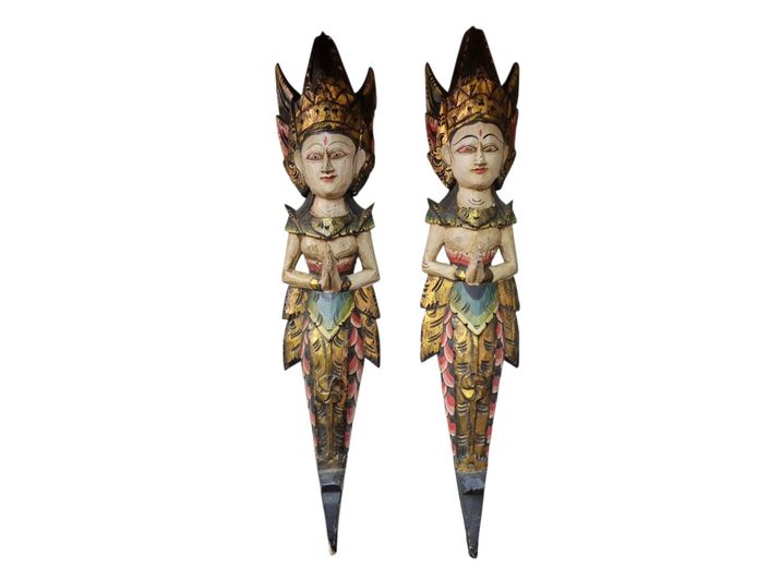 Pair of Balinese Hand Carved & Painted Sculptures