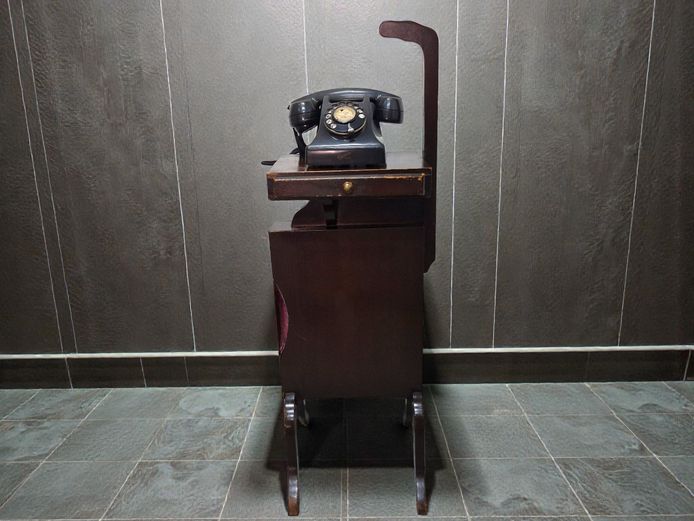 Antique Mahogany Wooden Telephone Stand with Directory Rack