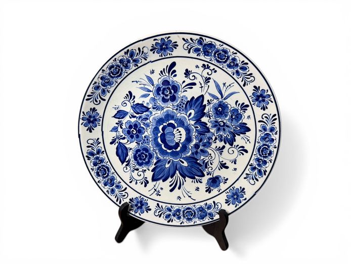 Blue & White Decorative Plate (Delft Style) with Stand