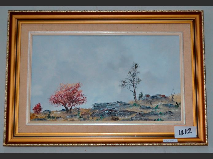 C. FOUCHE GILT FRAMED OIL ON BOARD "ROCKY LANDSCAPE", 48.5 x 28.5cm