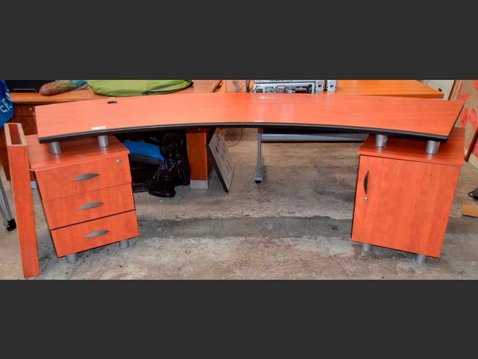 CHERRY FOIL SINGLE DOOR, 3-DRAWER CURVED DESK, 273 x 90 x 78cm