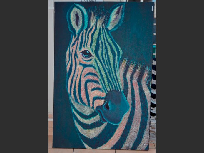 UNFRAMED MIXED MEDIA "ZEBRA", 152 x 101cm