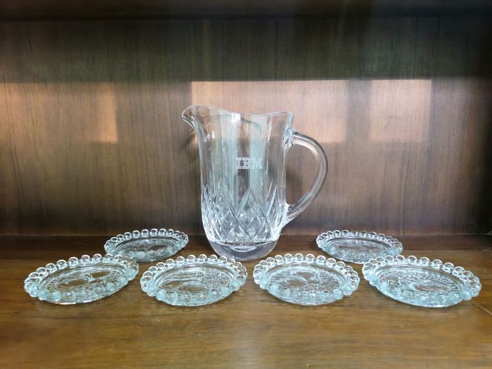 Vintage Crystal Pitcher and Coaster Set