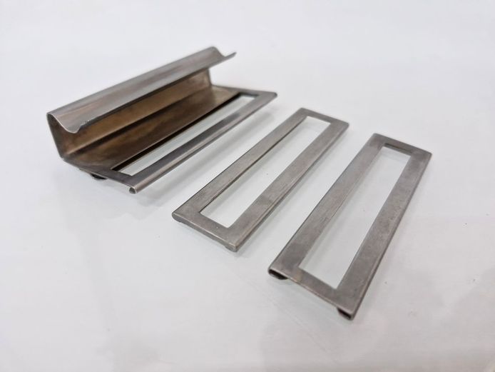 Vintage Industrial Metal Card Catalog Label Holder & Drawer Pull Hardware Set