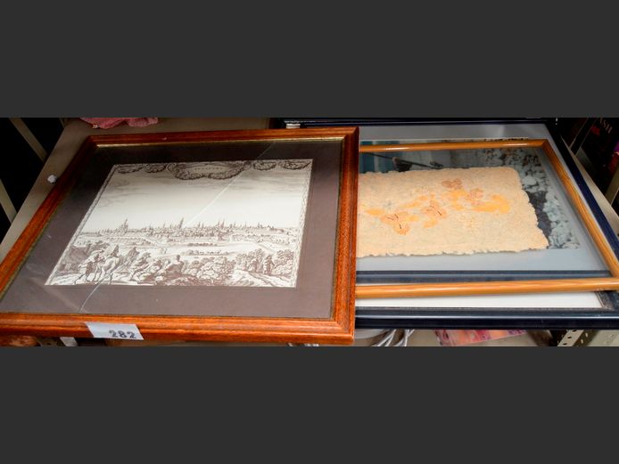 FRAMED VINTAGE PRINT, etc [Glass cracked]