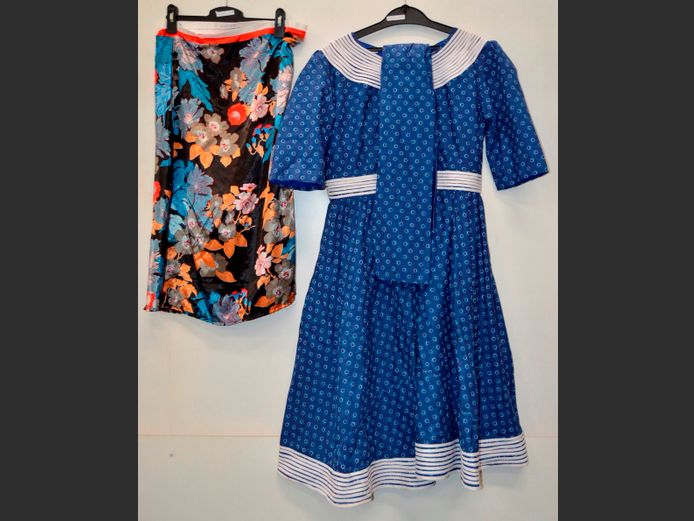 BLUE & WHITE DRESS & A SATIN SKIRT