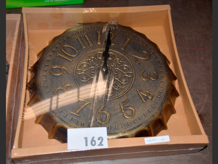 "GILT" & BLACK PLASTIC WALL CLOCK, 35cm Diameter