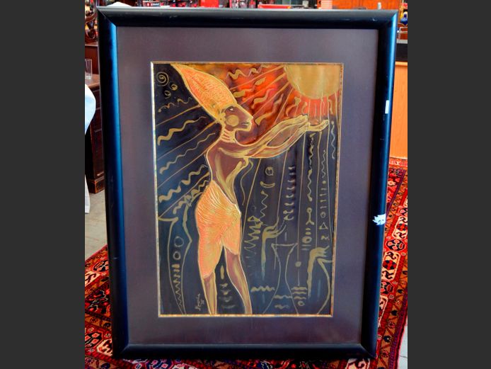 FRAMED EGYPTIAN PAINTING SIGNED MARETHA, 95 x 65cm