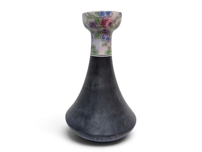 c.1920s Shelley England Art Pottery Floral & Matte Black Conical Vase
