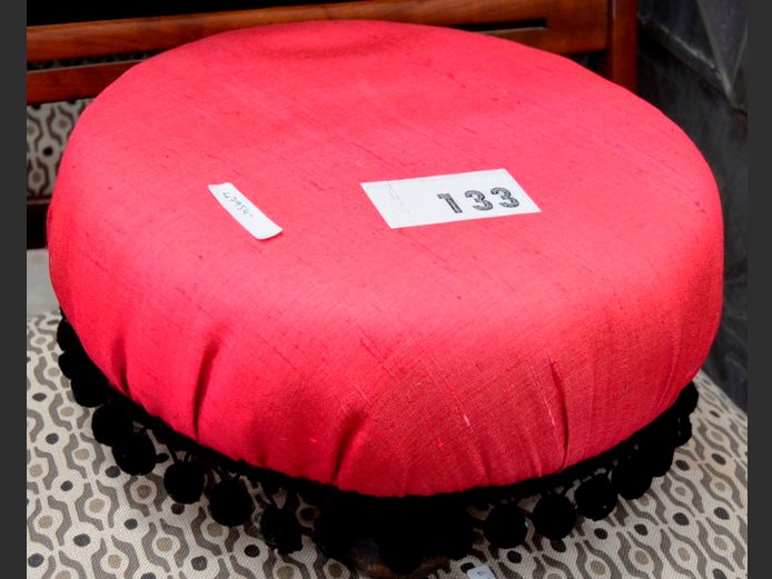 PINK & BLACK FOOTSTOOL, 31cm Diameter x 15cm High