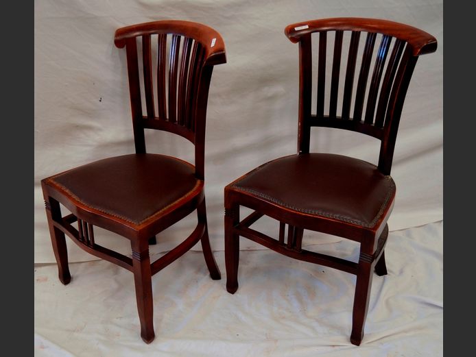 PAIR MAHOGANY DINING CHAIRS WITH LEATHER SEATS