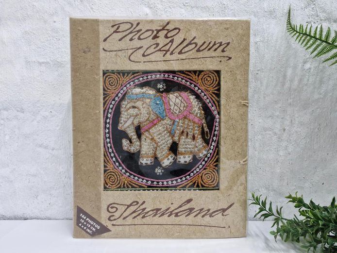 Thailand Handmade Mulberry Paper Photo Album with Embroidered Sequin Elephant Detail