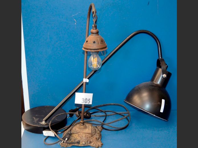 LOT OF 2 LAMPS: VINTAGE BRASS & ANOTHER, 54cm & 45cm High [Base loose to 1]