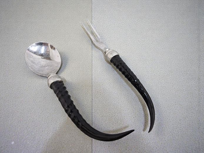 Horn Handle Serving Spoon and Fork Set