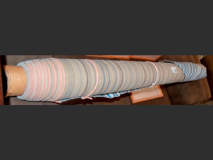 ROLL HERTEX BLUE & GREY STRIPED FABRIC, 145cm Wide x 6m Long