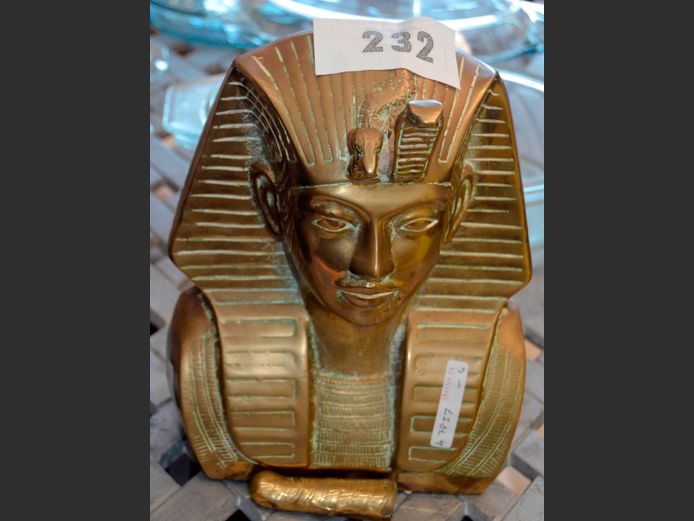 BRASS BUST OF A PHARAOH, 18 x 13 x 24cm [Beard needs attaching]