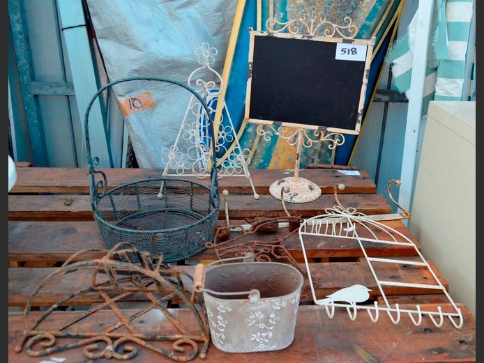 LOT: WROUGHT IRON GARDEN ORNAMENTS, etc