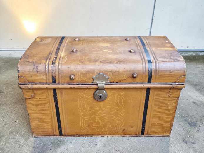 Antique Victorian G. Bennett Scumbled Metal Dome-Top Trunk