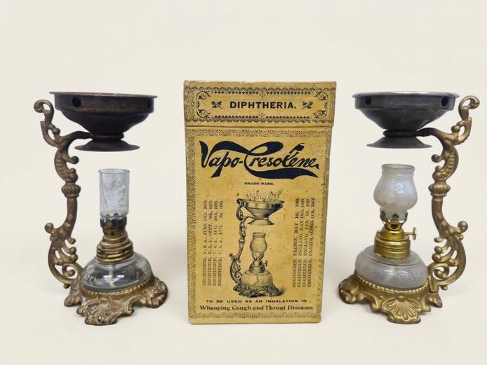 Pair of Victorian Vapo-Cresolene Vaporizer Lamps with Original Box