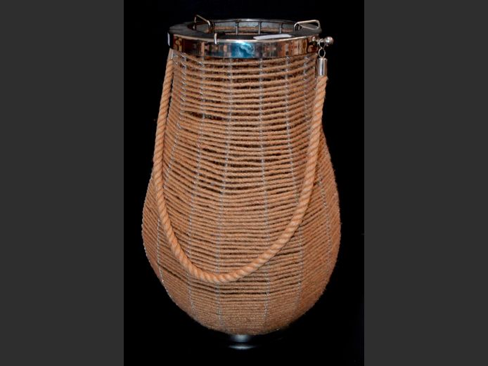 WOVEN TWINE & METAL HURRICANE LANTERN WITH GLASS INSERT, 30cm Diameter x 45cm High