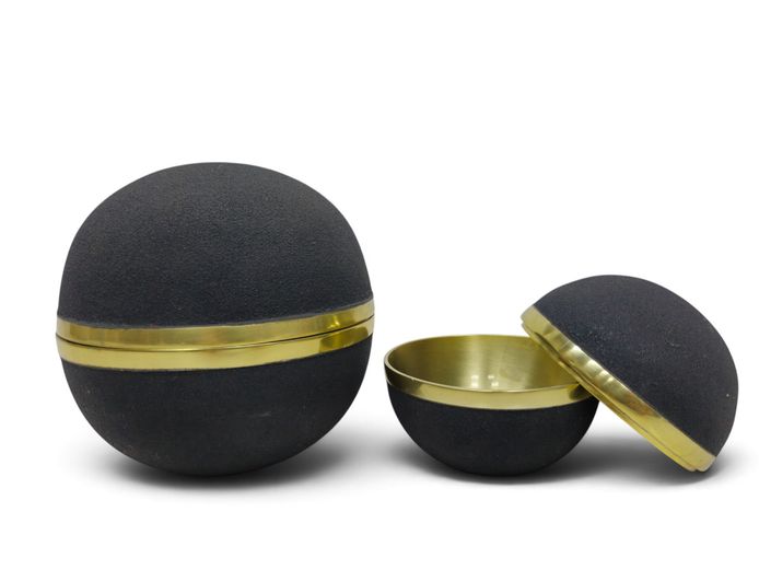 Pair of Modernist Spherical Brass & Matte Black Trinket Vessels