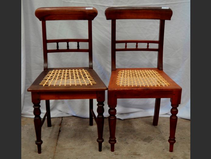 PAIR BLACKWOOD DINING CHAIRS WITH RIEMPIE SEATS