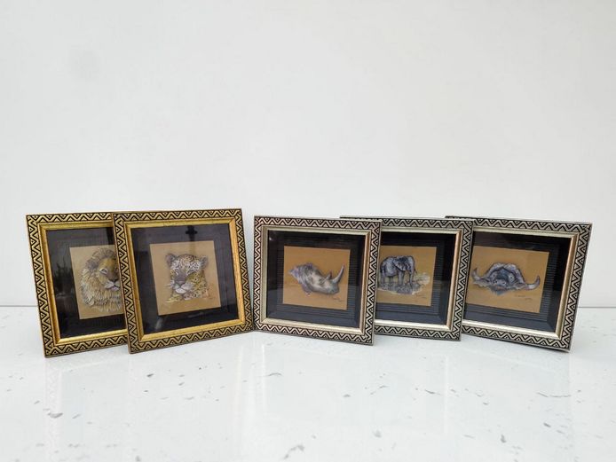 Set of 5 Framed "Big Five" Wildlife Illustrations by Annette (2004)