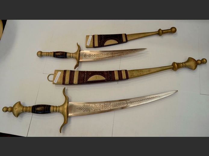 SET OF 2 TUAREG DAGGERS WITH METAL & LEATHER SHEATHS, 81cm & 53cm Long