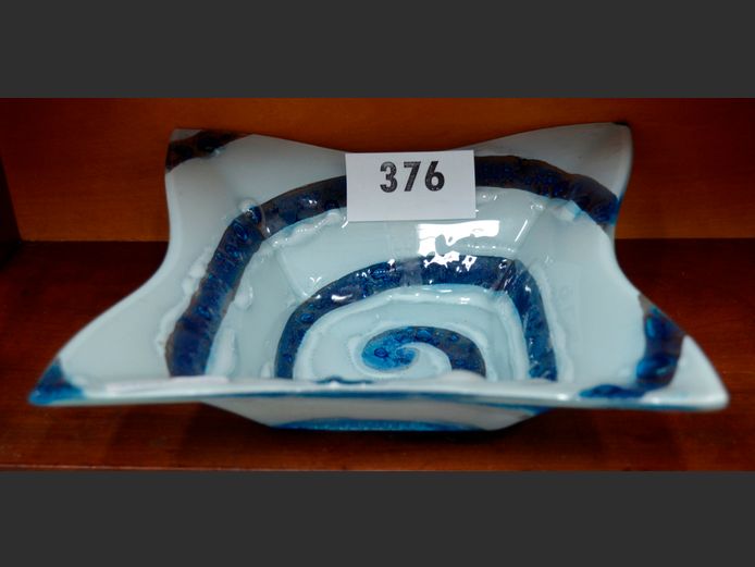 BLUE & WHITE MURANO STYLE BOWL, 25 x 25 x 7cm