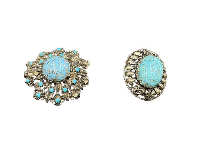 Collection of Two Vintage Turquoise-Style Brooches