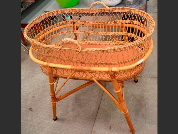 CANE & WICKER CRIB, 83 x 51 x 77cm