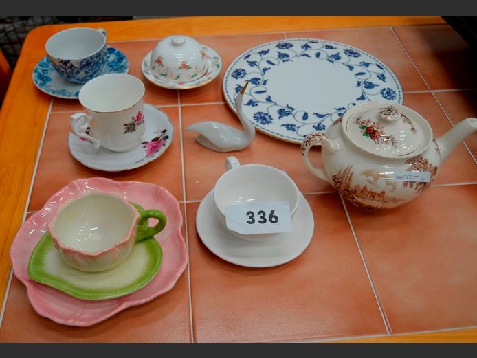 JOHNSON BROS. TEAPOT, CROWN STAFFORDSHIRE BUTTER DISH, etc