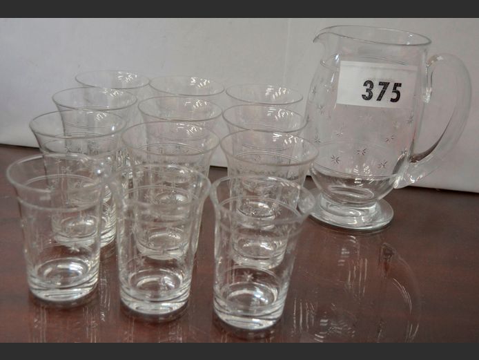CRYSTAL PITCHER WITH 12 MATCHING GLASSES