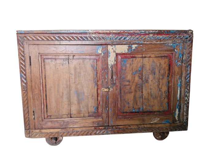 19th Century Indian Damachiya Dowry Cabinet on Wheels