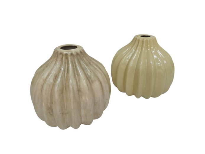 Pair of Contemporary Fluted Ceramic Bulbous Vessels