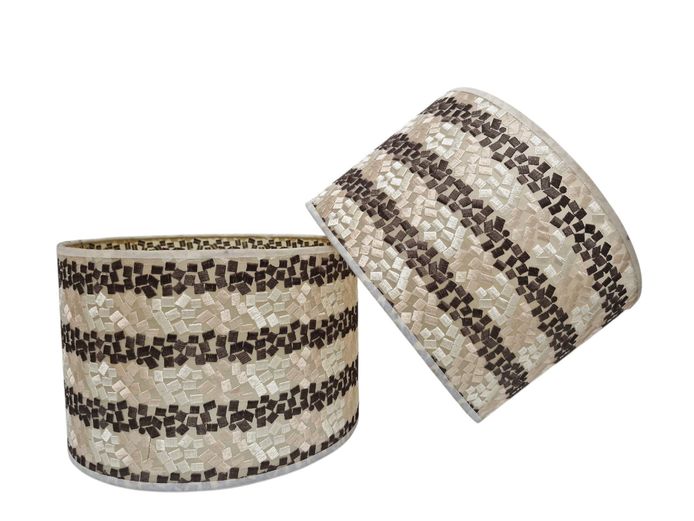Pair of Contemporary Embroidered Drum Lampshades
