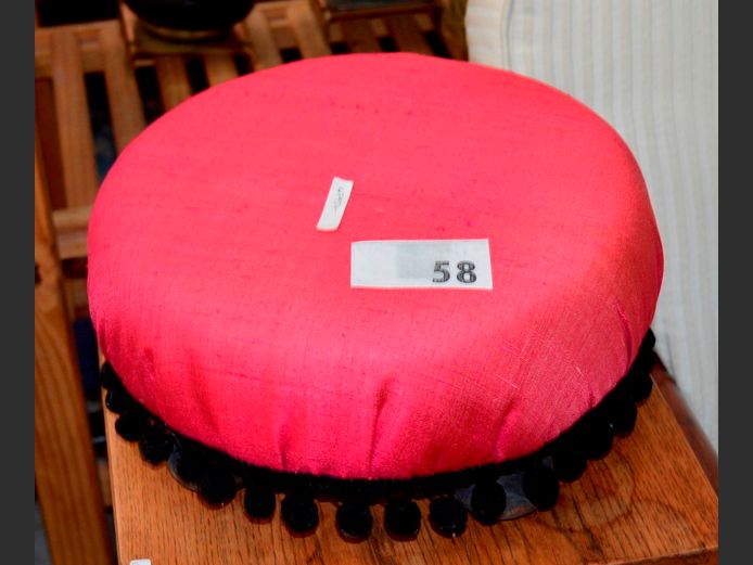 PINK & BLACK FOOTSTOOL, 31cm Diameter x 15cm High