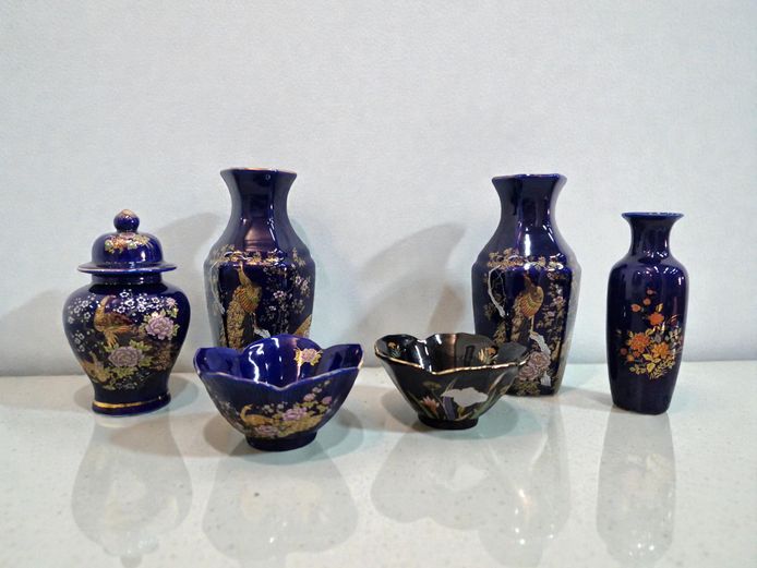 Vintage Japanese Cobalt Blue Porcelain Collection – Gilded Motifs