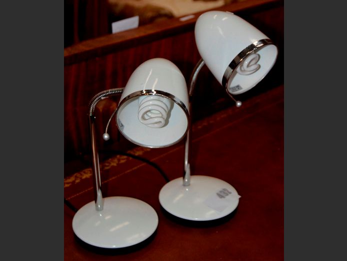 PAIR WHITE ADJUSTABLE BEDSIDE LAMPS, 40cm High