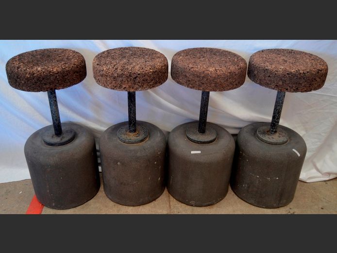SET OF 4 WiiD DESIGN CONCRETE & CORK STOOLS, 34cm Diameter x 76cm High [Some rust]