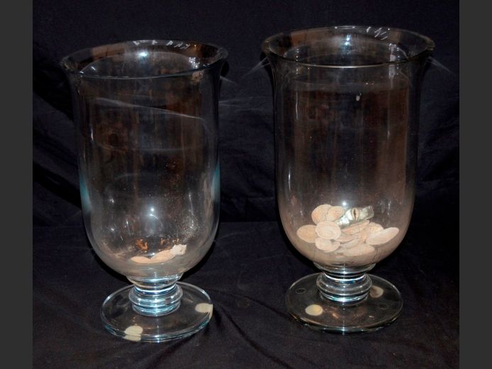 PAIR GLASS VASES, 20cm Diameter x 36cm High, & 20cm Diameter x 35cm High