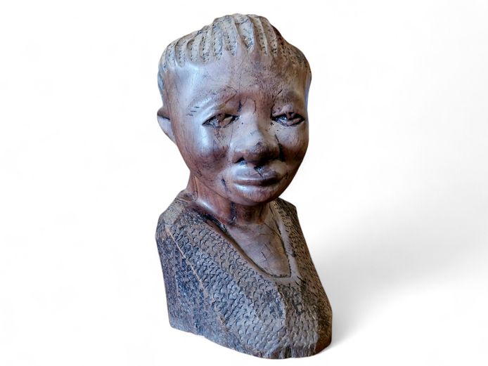 Hand-Carved African Wooden Bust of a Woman