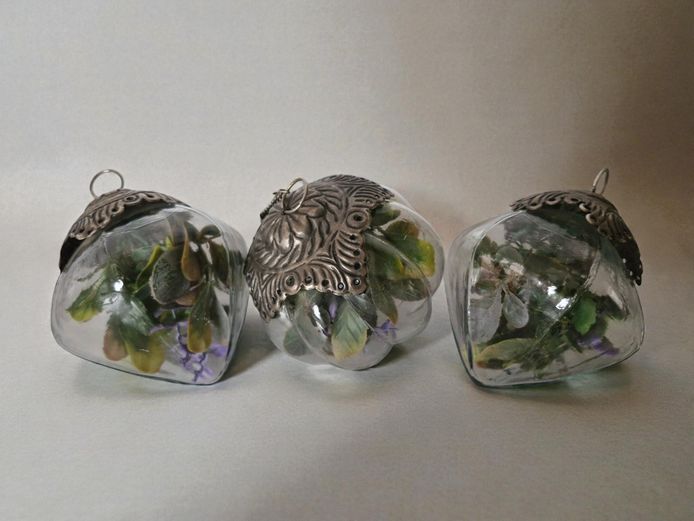 Set of Three Hanging Glass & Silver Plated Terrariums