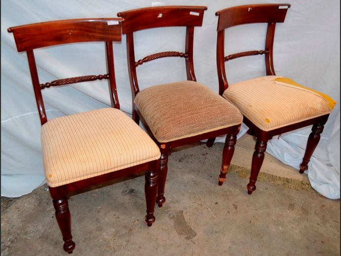 LOT OF 3: MAHOGANY DINING CHAIRS [Seats need re-covering]