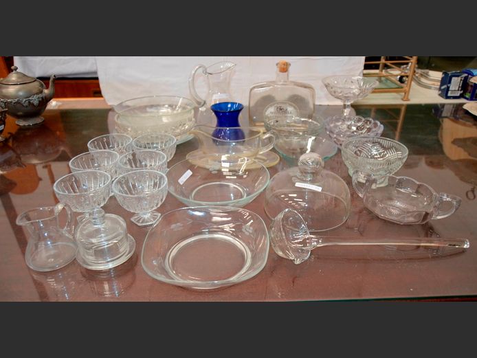 GLASS: DESSERT BOWLS, JUG, PLATES, BOWLS, etc
