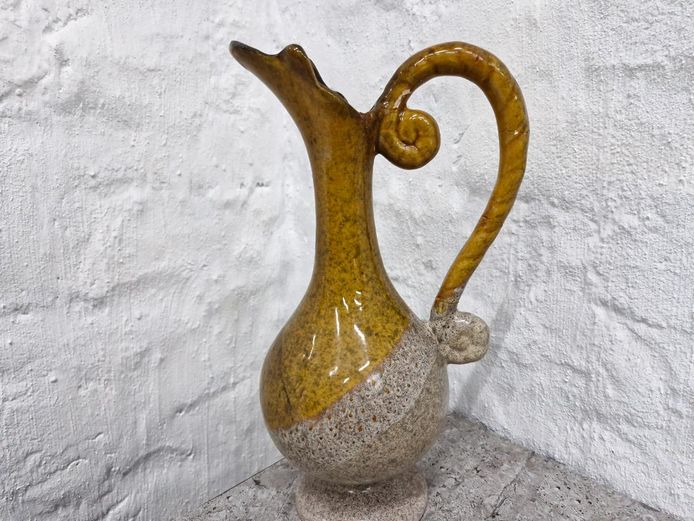 Ceramic Ewers / Pitcher Vase – Mustard Yellow & Textured Sand Glaze