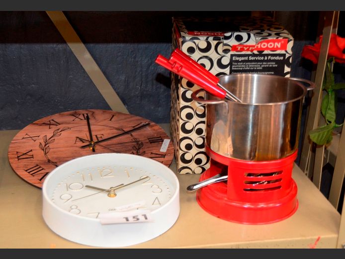 TYPHOON FONDUE SET & 2 x WALL CLOCKS