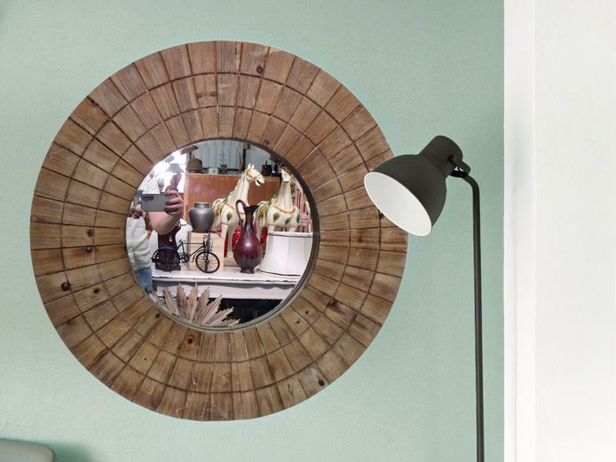 Contemporary Rustic Segmented Wooden Circular Wall Mirror