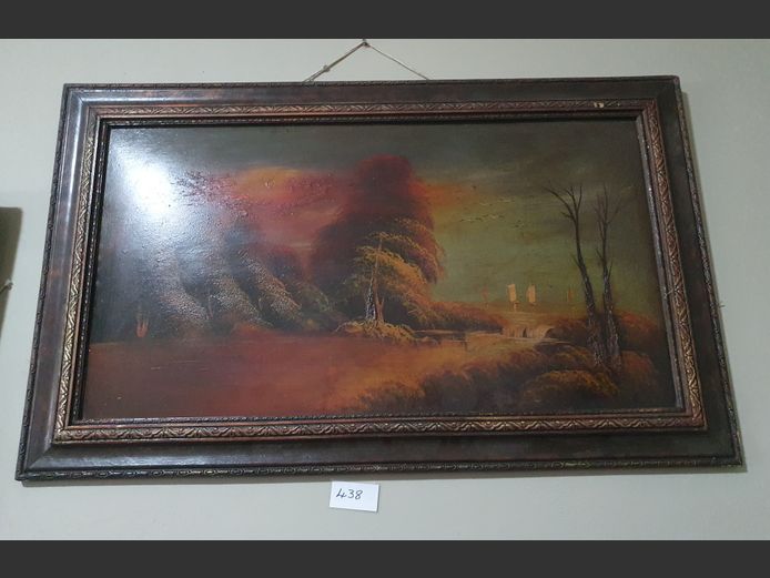 GILT FRAMED OIL ON BOARD "RIVER SCENE", 90 x 50cm